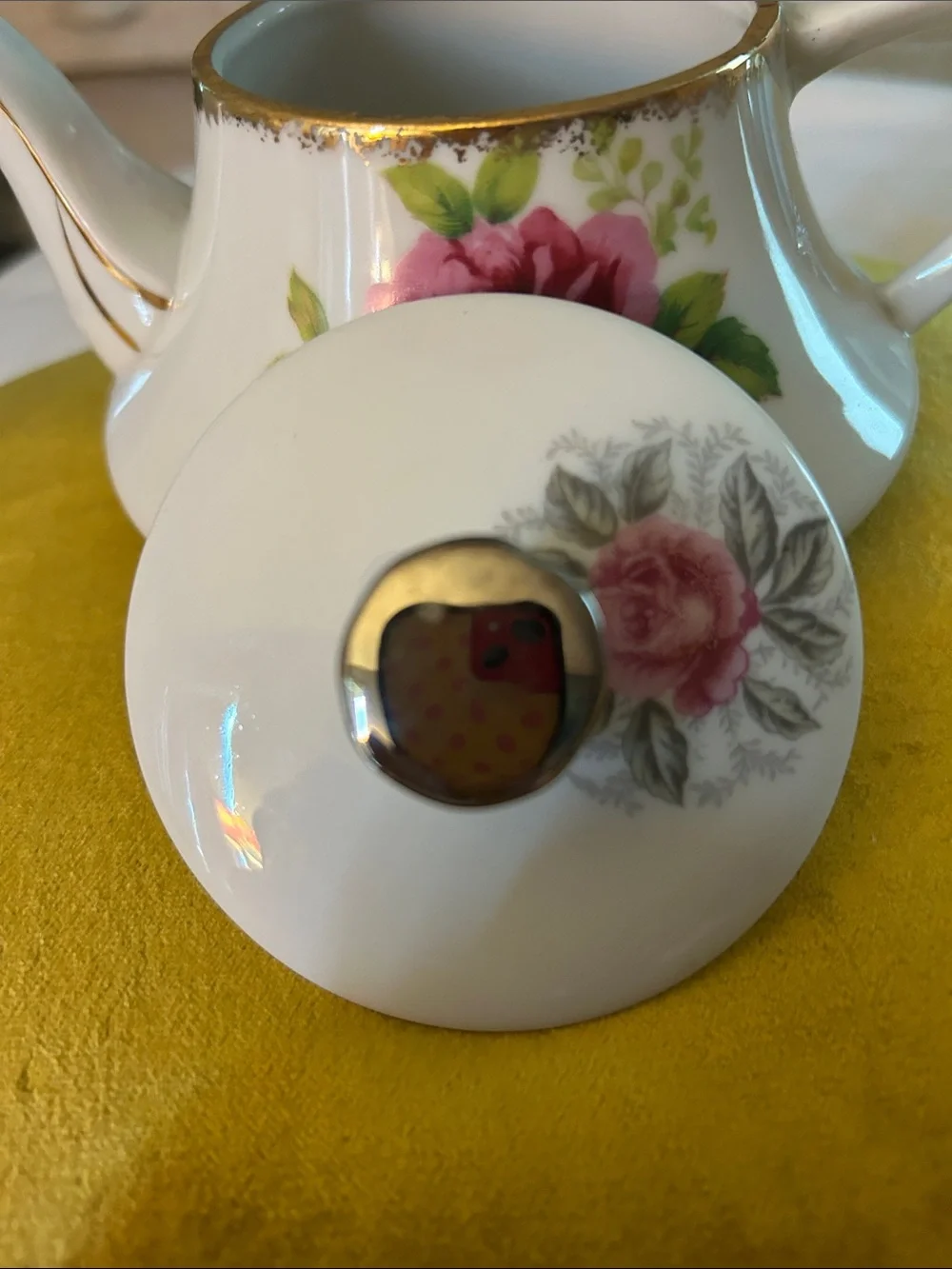 Vintage Floral Porcelain Teapot - Pink Rose Design